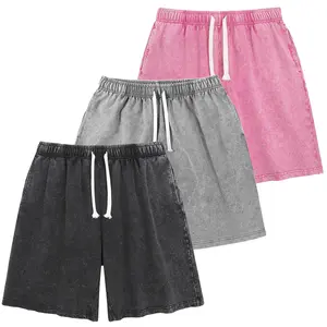 Unisex 1/3 Pack Athletic Sweat Shorts Acid Washed Cotton Elastic Waist Drawstring Gym Workout Jogger Pants with Pockets