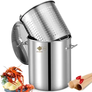 64-100QT Stainless Steel Turkey Fryer Pot with Basket Two Brown, Paper for Crawfish Crab Lobster Shrimp Seafood Boil Stock Pot with Strainer
