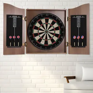 CNCEST Professional Sisal Dartboard Set with Cabinet Regulation Size Bristle Board, 6 Steel-Tip Darts & Scoreboards Wall Mounted