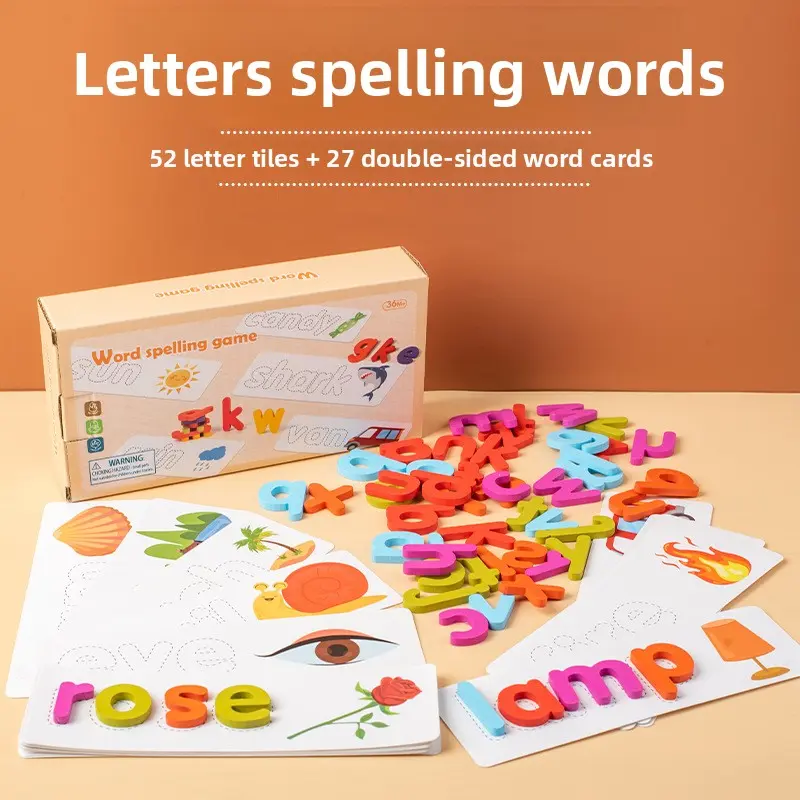 Children's 26-Letter English Spelling Game - Kindergarten Early Education Teaching Aid with Fine Motor Skills Development, Alphabet Puzzle, Blank Letter Tiles, Sensory Toys for Kids & Gifts for Kids, Toddler Learning Activities, Hands-On Learning