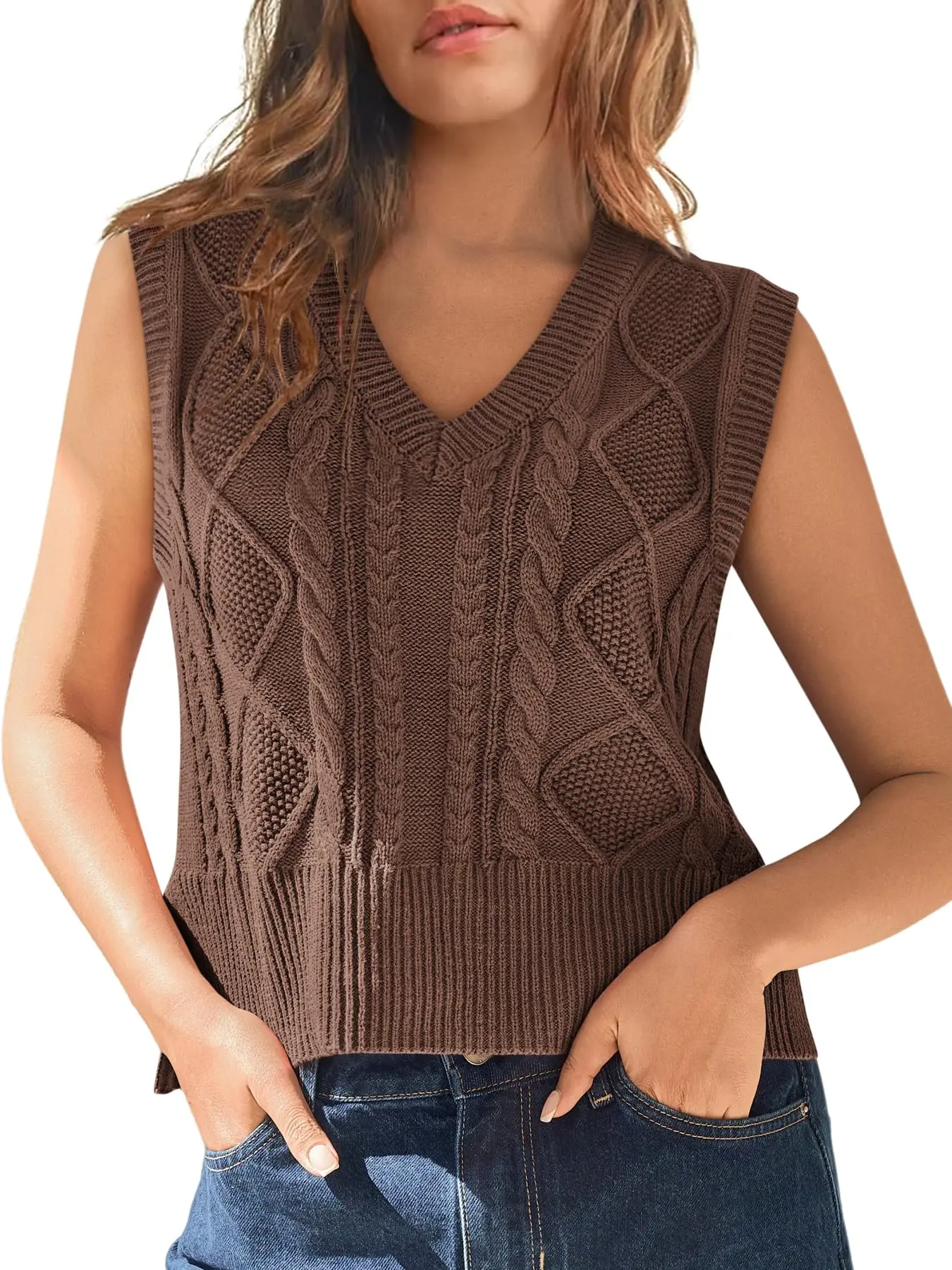 Sweater Vest for Women V Neck Sleeveless Knit Solid Casual Ribbed Preppy Pullover Tops