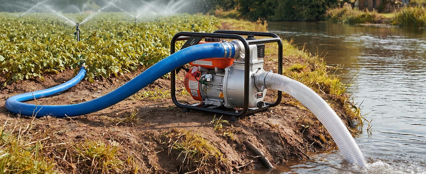 【BackToSchool】VEVOR 7HP Gas-Powered High Capacity Pond Pump, 3 in Semi Trash Water Transfer Pump, 242 GPM Portable Gasoline Engine, 25 ft Discharge Hose, Heavy Duty Frame Stand, Cast Iron Impeller, Aluminum Alloy Body, for Outdoor Farm Irrigation, Floodwa