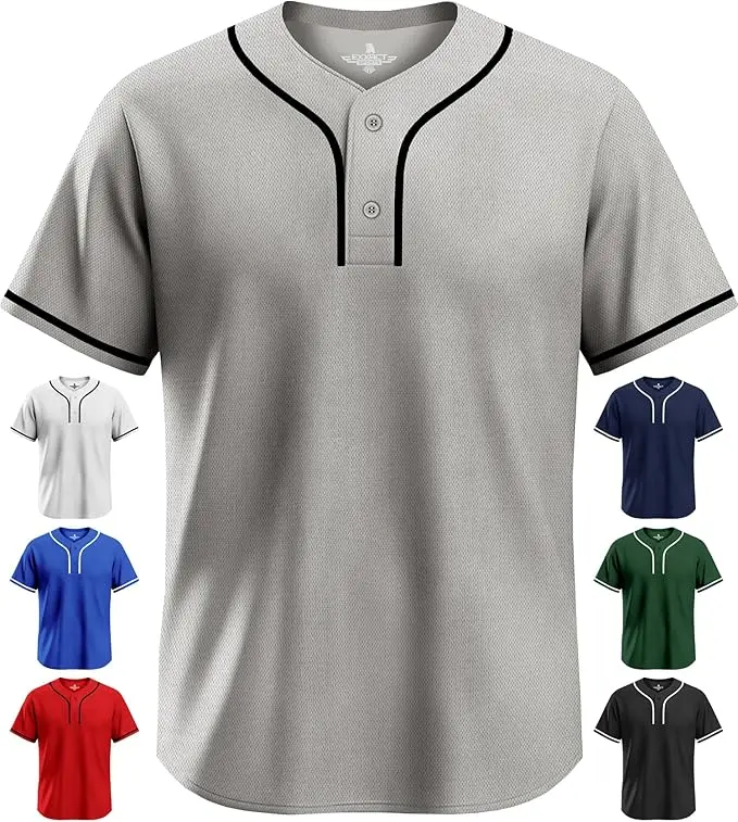 Exxact Sports Blank Baseball Jersey Men, 2-Button Plain Baseball Jersey, Sports Uniforms Women Softball Jersey Men - (Grey, A) Athletic Outfit Athletic Activewear Baseball Jersey for Fans