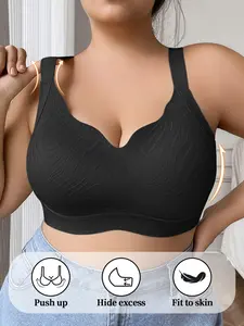 Women's Seamless Push-Up Bra, Adjustable Wide Straps, Comfortable Lace Patchwork, Casual Fashion Underwear, Large Size