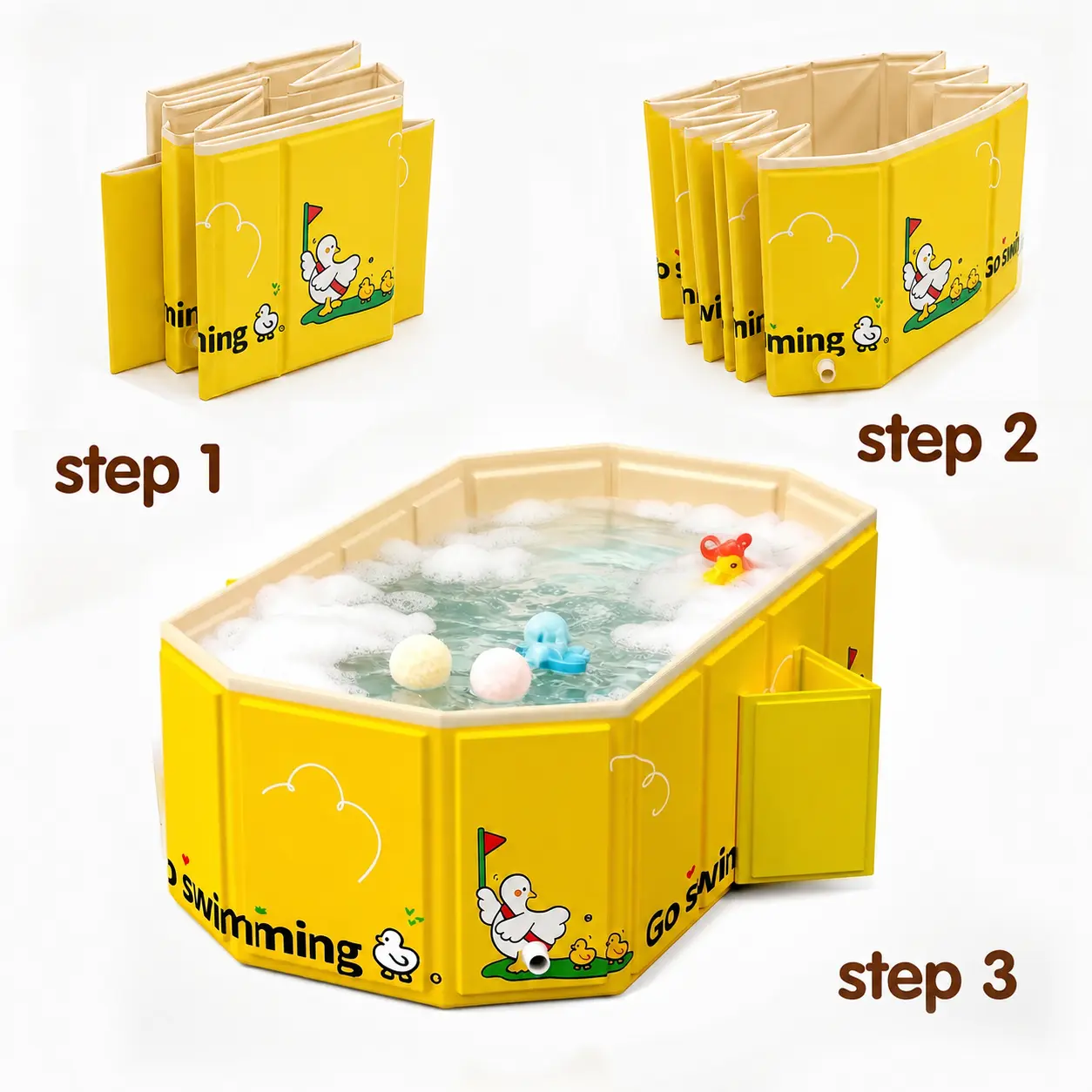 Collapsible  Bathtub & Toddler Pool, 2-in-1 Foldable Bath Tub & Play Pool with Dual Drain Holes, Portable Travel Bathtub for Infants to Toddlers, Easy to Clean