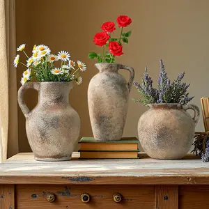 Vintage French Style Rustic Ceramic Vase, Flower Holder Without Holes, Decorative Bottle for Home Decoration, Indoor Scene Arrangement, Vintage Vases