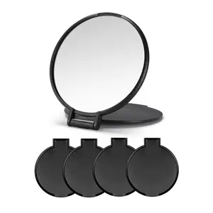 Compact Mirror Bulk, Round Makeup Mirror for Purse, Set of 4 (Black)