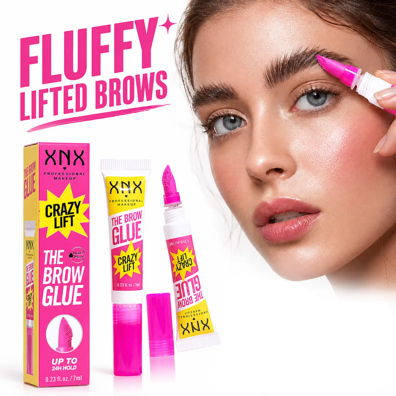 Clear Brow Glue, Brow Lamination Gel with 24HR Strong Hold & Built-In Styling Comb for Fluffy, Natural Looking Brows