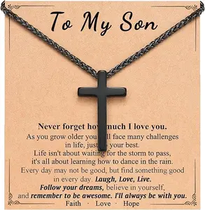 Christian Stainless Steel Boys' Cross Necklace with Card - Christian Jewelry, Daily Reminder of Love and Support, Meaningful Symbol of Love, Ideal Gift for Son's Graduation, Birthday