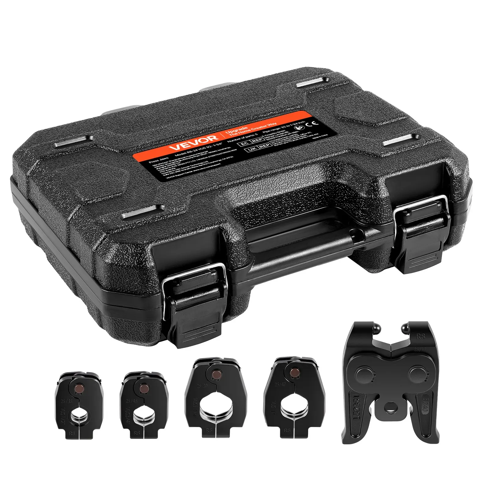 VEVOR 5PCS ProPress Pressing Kit for Standard Series Press Tools, 4PCS Press Rings (1/2", 3/4", 1", 1-1/4") & R8 Actuator for ProPress Copper Pipes, Compatible with 32KN Press Tools for 180° Operatio Repair Kit Socket Wrench Set