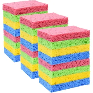 24pcs Wood-Infused Natural Cellulose Card-Like Compressed Form Kitchen Sponges, Reusable Non-Scratch Heavy-Duty Home Cleaning Pads for Dishes, DIY Shaping