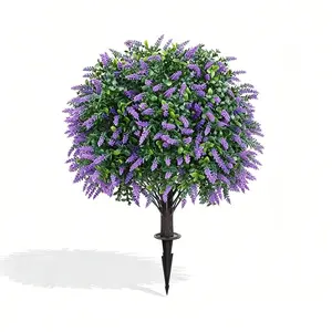 1pcs Artificial Lavender Topiary Ball Trees, UV Resistant with Ground Spike, Fake Plants, Artificial Flowers For Outside, for Outdoor Indoor Front Porch Garden, Outdoor Weddings, Home, Indoor and Outdoor Decorations