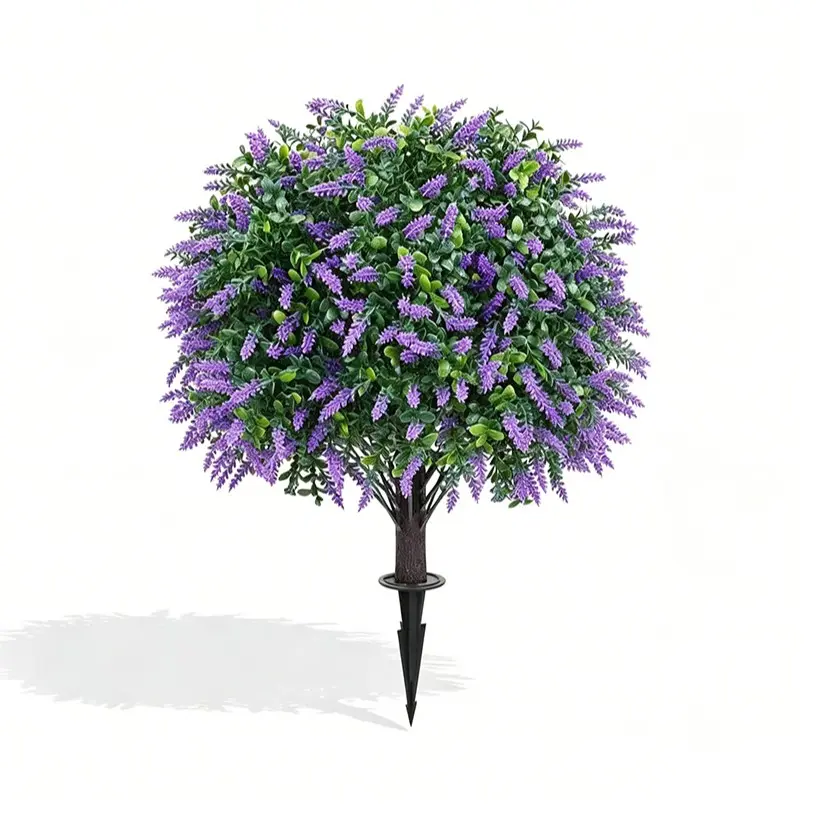 1pcs Artificial Lavender Topiary Ball Trees, UV Resistant with Ground Spike, Fake Plants, Artificial Flowers For Outside, for Outdoor Indoor Front Porch Garden, Outdoor Weddings, Home, Indoor and Outdoor Decorations
