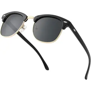 Retro Semi-Rimless Polarized Sunglasses for Men Women Driving Sun glasses 100% UV Blocking