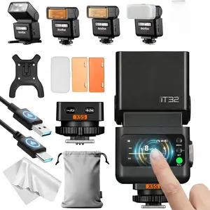 Godox iT32 TTL Camera Flash with X5 Flash Trigger for Sony Canon Nikon Fuji Olympus Panasonic Cameras Magnetic Hotshoe & Trigger 2-in-1 Colorful Touch Screen Rotatable Flash Head X System TTL&HSS LED Modeling Lamp Creative Accessories