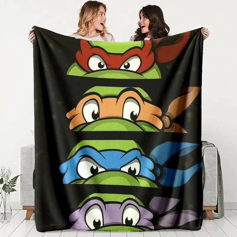 Ninja Turtle Color Block Flannel Cozy Blanket Soft Skin Friendly Four Turtle Design Retro Anime Style Ultra Warm Lightweight Throw Blanket Home Office Outdoor Parties Couch Bed Decor Gift Birthday Christmas For Kids Fans Boys Teens