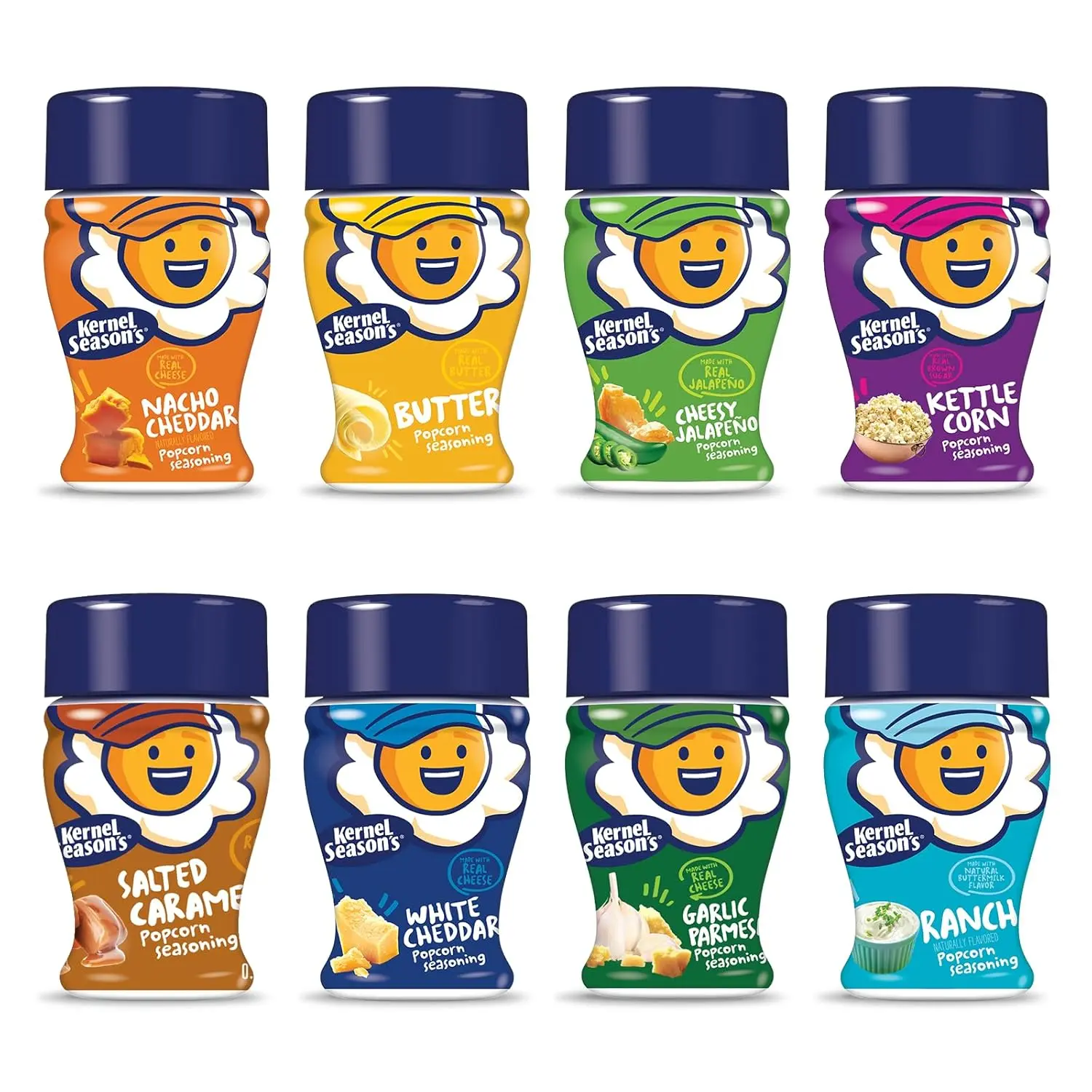 Kernel Season's Flavored Popcorn Seasoning Mini Jars Variety Pack, 0.9 oz (Pack of 8) - Travel Snack Foods, Food