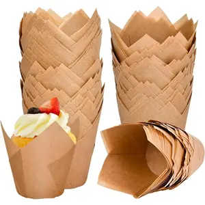 120 Counts Natural Tulip Cupcake Liners for Baking Cups, Food Grade Parchment Paper Muffin Liners Holders, Standard Tulip Cupcake Liners, Greaseproof Cup Cake Wrappers for Party, Christmas