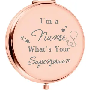 Compact Mirror Gift for Nurse Rose Gold Mini Mirror Makeup Pocket Travel Two-Sided Magnifying Folding for Women Friends Christmas Valentines Graduation Birthday Gifts 2.6 Inch-I'm a Nurse gold DIY
