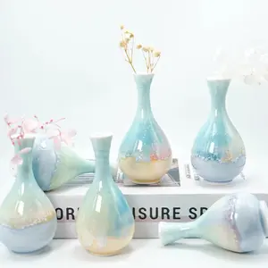 Ceramic Vase, Colorful Glazed Small Bud Vase, Shiny Aesthetic Vase for Home Decor, Dining Table Centerpiece, Wedding Banquet Table & Bedroom Decoration Mini Gradient Crystal Flower Bulk Clear Set