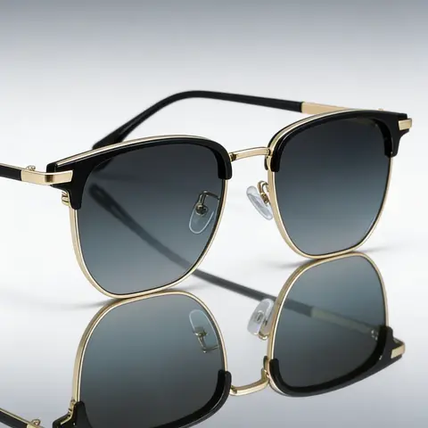 Men's Retro Browline Rectangle Clubmaster Sunglasses - Anti-UV Resin Sports Eyewear, Bold Retro Lines, Vintage Half Frame, Sun Protective, Anti-Glare, Male Casual Fashion Accessory, Cool Gift for Guys, Black Shades