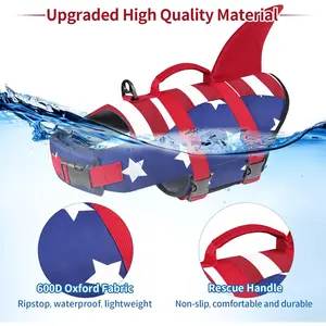 Dog Life Jacket, Ripstop American Flag Dog Life Vest for Swimming Boating, Shark Puppy Lifesaver with High Buoyancy Swimsuit for Small Medium and Large Dogs (X-Small)