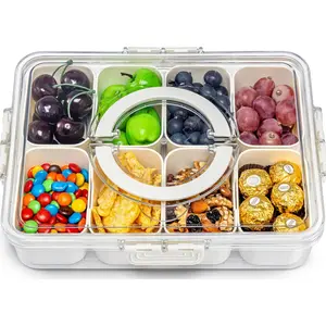 Kitchen 8 Compartment Utensils Box Clear Container with Lid & Handle Heavy Duty Canister Fridge Organizers for Home Party Snack Box Transparent Airtight Food Storage Portable & Durable hanksgiving tableware TikTokShopBlackFriday Christmas Stock Up