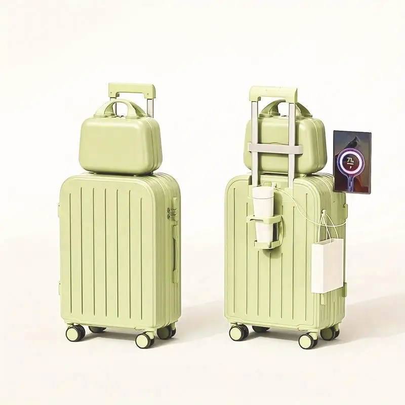 NLDD 20" 2-Piece Hardshell Luggage Set with Cabin Bag, Elegant & Durable Suitcases, 4 Wheels 360 Rotation, USB Port, Cup Holder, Combination Lock, Hook Foot, 4 Modern Colors