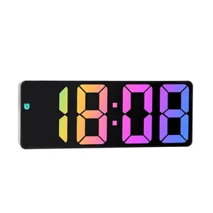 8-in Modern Rectangle Digital Clock, AMIR Upgraded Rainbow LED Alarm Clock (Black) with Type-C Port, Adjustable Brightness, DST, Snooze, 24H Display for Bedroom, Home Office