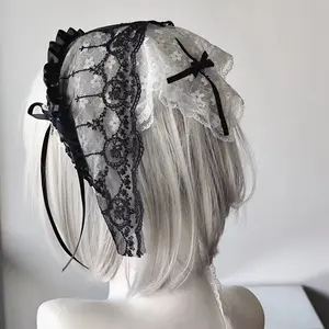 Saint Cross Lace Hollow Flower Headscarf Gothic Hot Girl Bowknot Headband Dark Style Gift