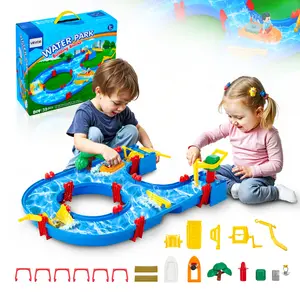VEVOR Toddler Water Table, Kids Outdoor Summer Activity Playset with 39PCS Accessories, Cargo Container, Water Flow Accelerator, Docks & Waterway for Backyard Beach (Ages 3+)