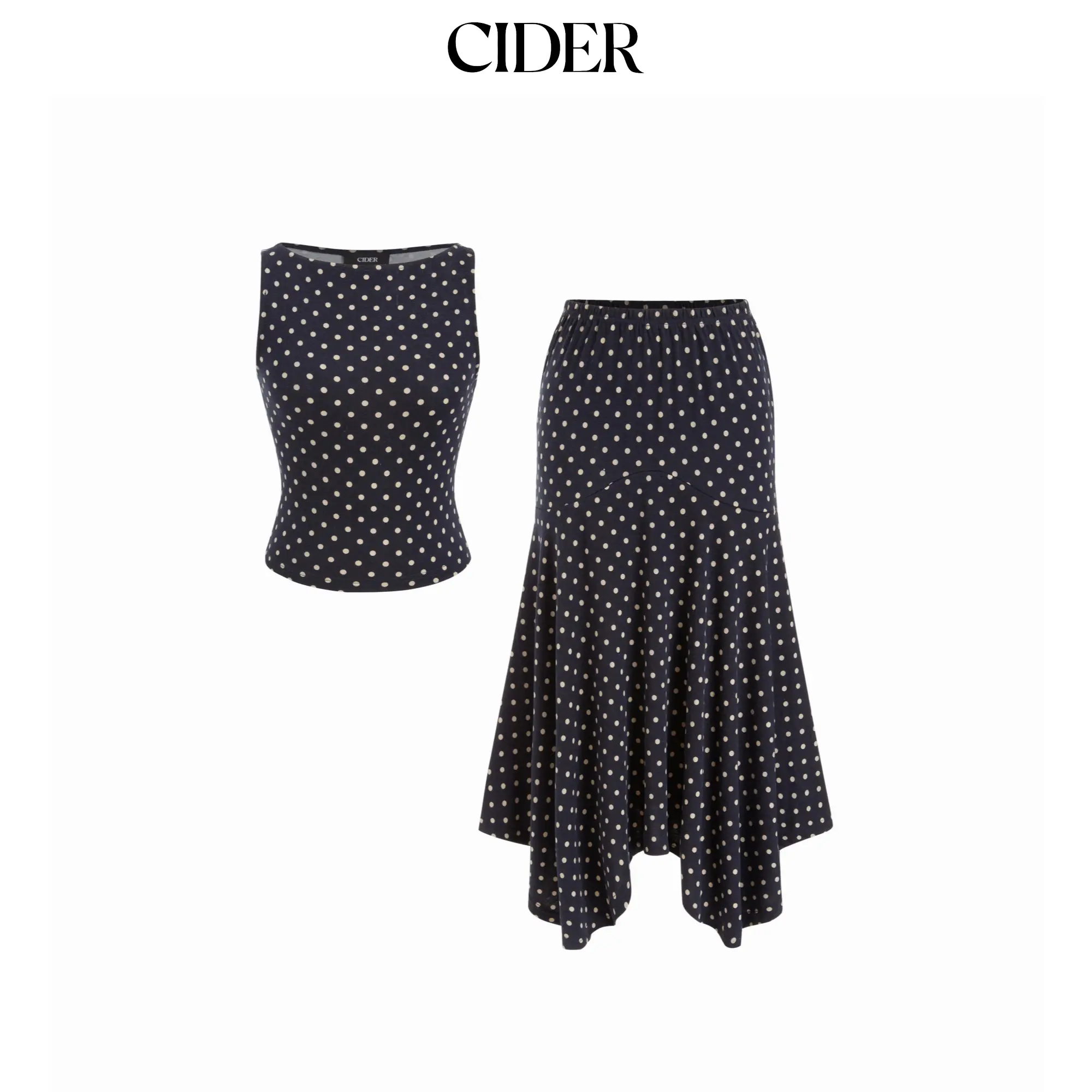 Cider Women's Cute Polka Dot 2-Piece Matching Set, Boat Neck Top and Mid Rise Ruffle Hem Skirt, Clothes, Matching Clothing Set, Polka Dot Set