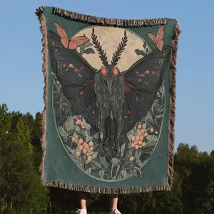 Mothman Blanket Cryptid Throw Blanket Cottagecore Mothman Cotton Blanket Cottagecore Decor Throw Blanket Mothman Tapestry