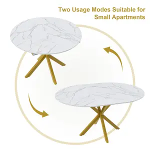 Modern Extendable Round Dining Table – Expandable Dining Tables for 4-6 People, Minimalist Design with Carbon Steel X-Shaped Base, Sturdy Space-Saving Indoor Furniture for Small Apartments & Restaurants