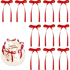 18pcs bow-shaped cake decorations in black, red, , and  ribbons, suitable for cakes, cupcakes, baby showers, birthdays, weddings, Valentine's Day, Christmas, graduations, and more...