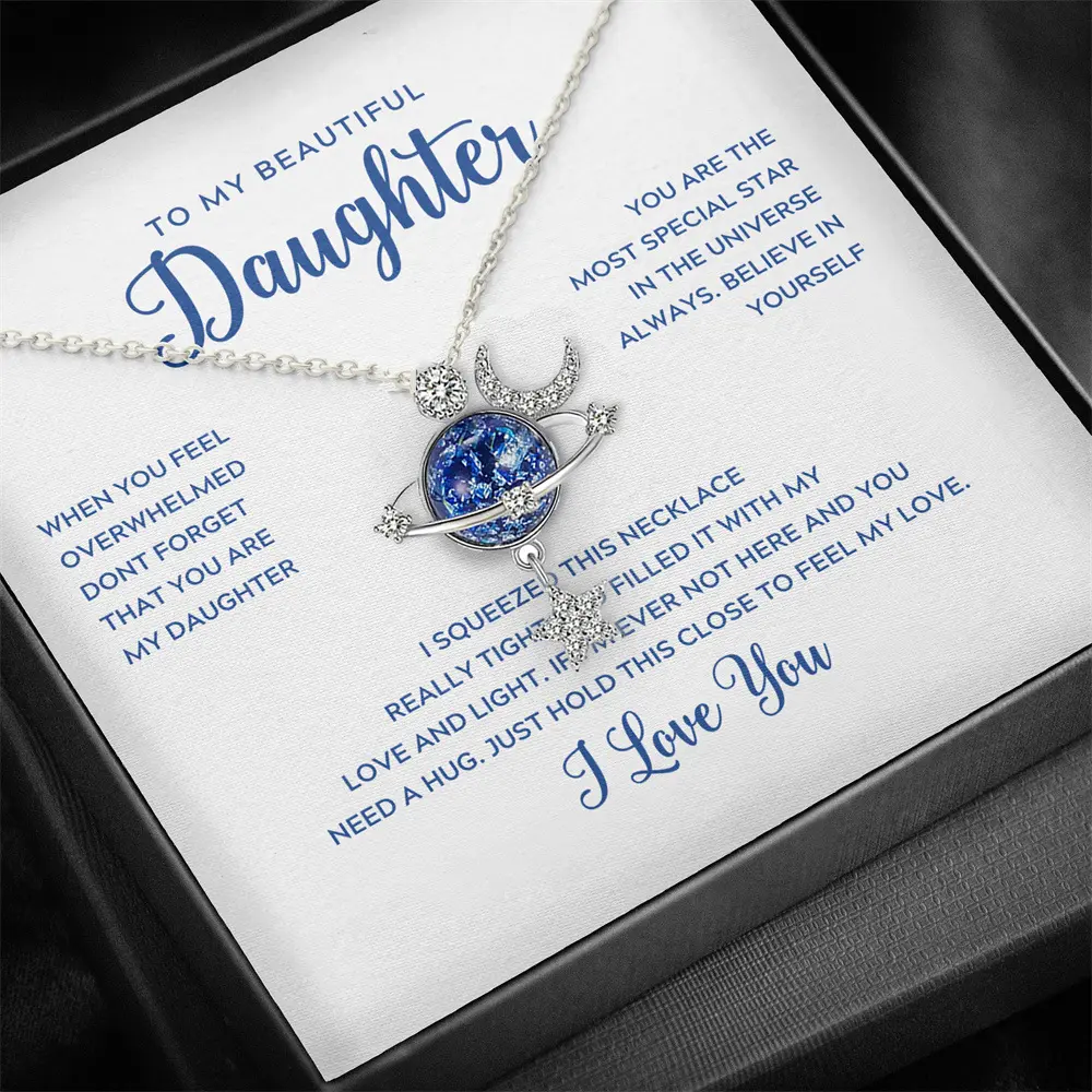 Star Moon Universe Necklace, Daughter & Granddaughter, Particular Star Silver Necklace, to My Daughter Moon & Stars Planet Necklace You are The Most Special Star in The Universe