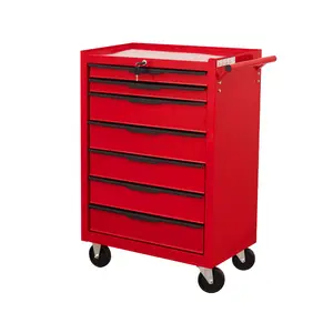 7-Drawer Rolling Tool Chest Cabinet, Large Capacity Metal  Tool Box with Wheels and Cylinder Locking, Roll Around Storage Organizer Tool Cart for Garage, Warehouse, Work Shop - Red