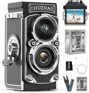 CHUZHAO Digital Camera Retro, Portable TLR Style -Lens  Camera, 12MP Autofocus 1080P FHD Point and Shoot Pocket Vlogging Retro Digital Cameras with16 GB Card for Beginners Teens Boys Girls