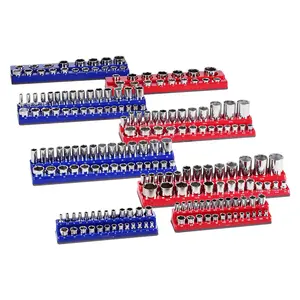 8-Piece Magnetic Socket Organizer Set - Blue & Red Trays for Metric & SAE Sockets