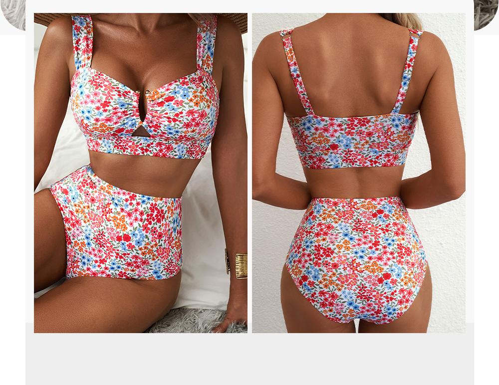 Aleumdr Women's 2 Piece U Wire Cutout Bikini Sets Floral Print High Waisted Swimsuit 2026 Summer Beach Swim Bathing Suit