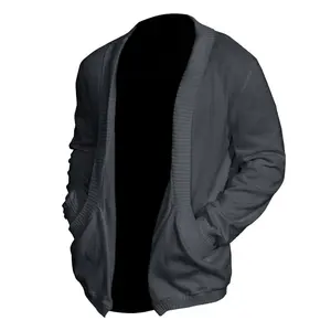 Men's Casual Knit Cardigan Sweater, Open Front Long Sleeve Knitwear with Pockets, Lightweight Shawl Collar Cardigan for Daily Wear