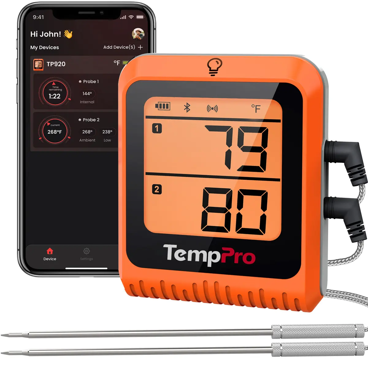 TempPro Wireless Digital Food Temperature Thermometer - 2 Probes, 650ft Range, Kitchen Gadgets Utensils for Modern Kitchens, Outdoor Grills (TP920) TempPro Wireless Digital Food Temperature Thermometer - 2 Probes, 650ft Range, Kitchen Gadgets Utensils for Modern Kitchens, Outdoor Grills (TP920)