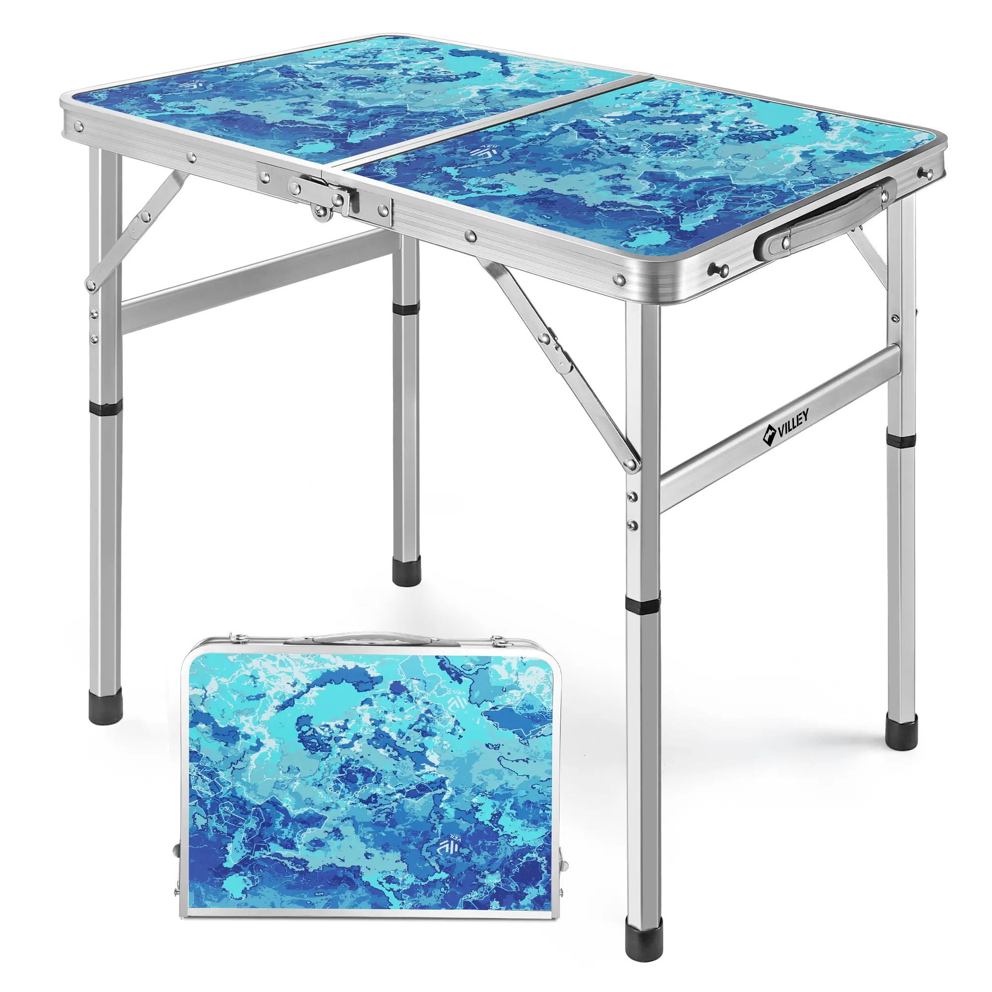 #summersale VILLEY Folding Camping Table, Adjustable Height Portable Aluminum Table with Handle, Lightweight Foldable Table for Outdoor Picnic BBQ Travel Camping Indoor Use