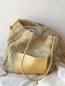 Women's Boho Style Straw Tote Bag, Large Capacity Shoulder Bag for Daily Used, Casual Trendy Versatile High-quality Daily Commuting Bag, Girl Fashionable Shopping Bag