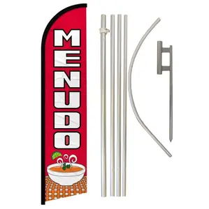 Windless Banner and Pole Kit - 11.5x2.5 ft Menudo Advertising Banner, Complete Steel-Aluminum Pole Set with Ground Spike, Home & Festive Party Supplies Backdrop, Advertising Banners
