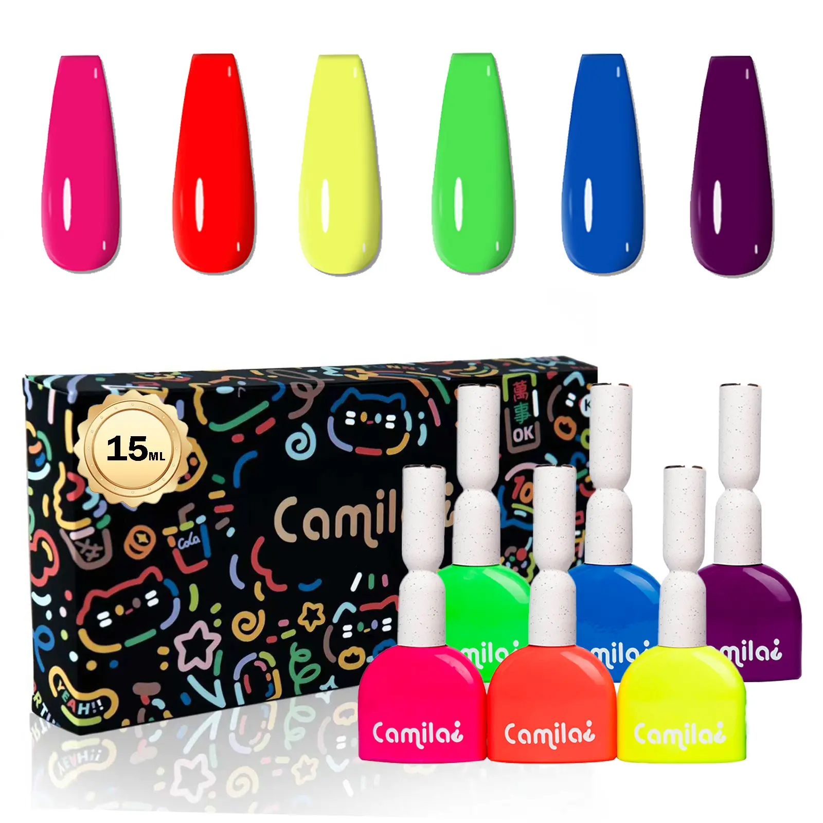 Camila HEMA-Free & TPO-Free Gel Nail Polish Set, 6PCS 15ml Pink Lemon Colors, Gentle Long-Lasting Soak-Off UV Gel for DIY Manicure, Daily Use, Salon-Quality Nail Art, Ideal Gift, Smooth, Gel Polish