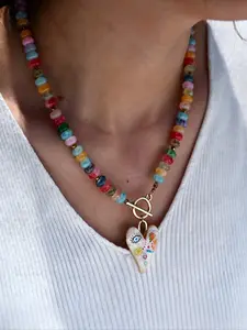 Vintage Handmade Colorful Glass Heart Shaped Pendant Necklace for Women, Fashion Creative Design, Party Wedding Gift Jewelry