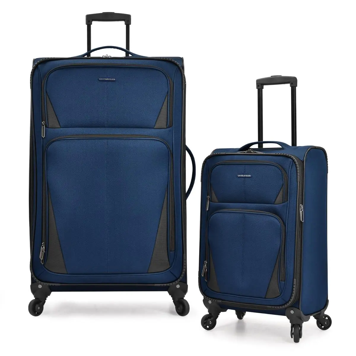 U.S Traveler US08125N2 Twill 2-Piece Lightweight Expandable Softside Luggage Set - 22in (22"h x14.25"w x10"d) & 30in Aviron Bay 4-Wheels 360-Rotation Spinners, Navy