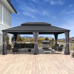 PURPLE LEAF 14' x 20' Patio Gazebo For Backyard | Hardtop Galvanized Steel Grey Frame With Upgrade Curtain