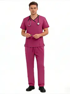 Man Short Sleeve M-edical Scrubs S-plit Set Comfortable Workwear For Hospital D-ental C-linic Doctor Nurse